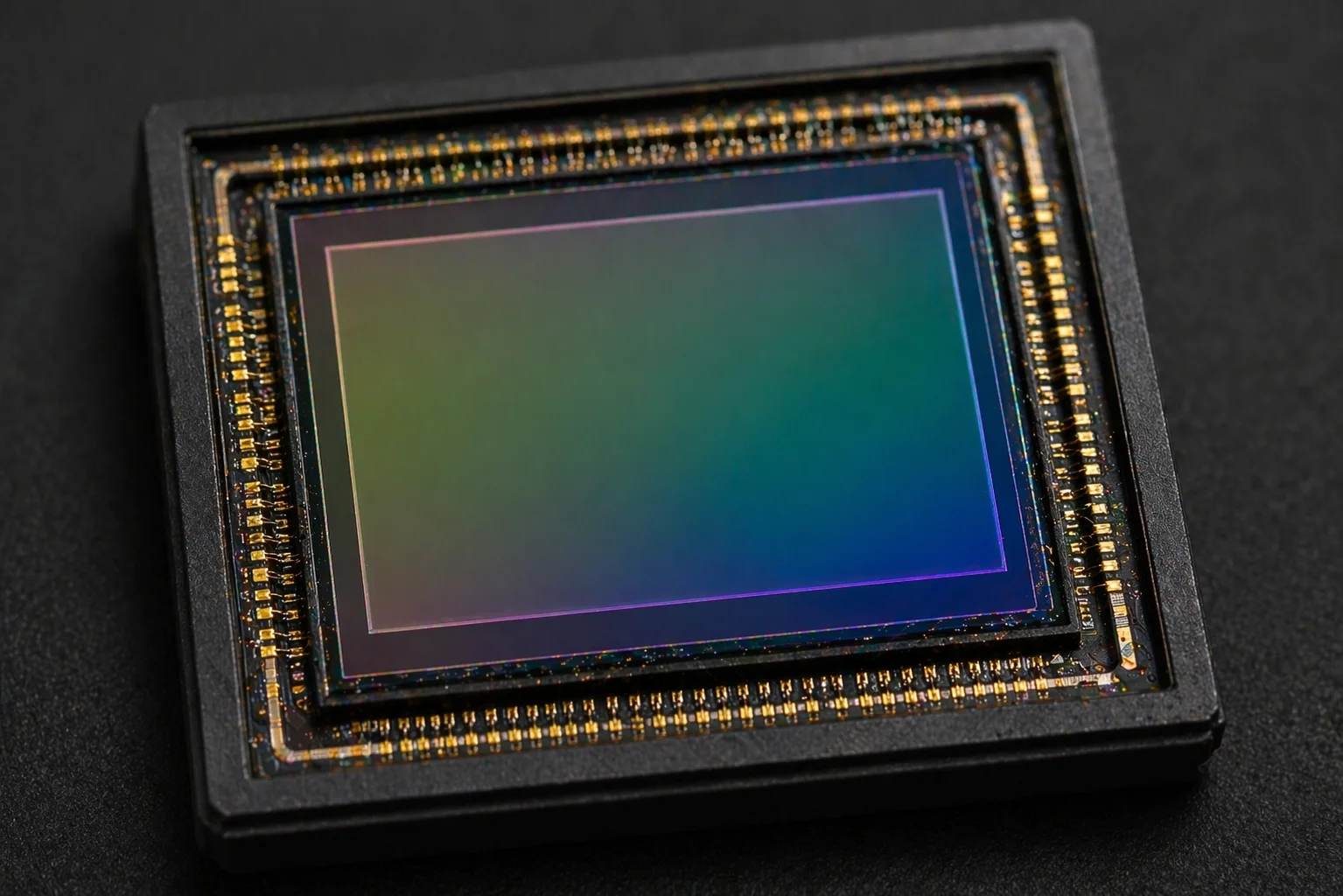 Macro-opname van een CMOS-beeldsensor inside een moderne 4K-beveiligingscamera