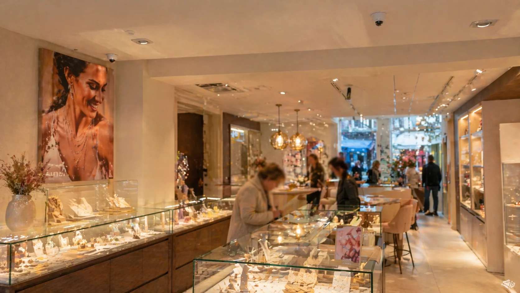 Winkelinterieur van een Nederlandse juwelier met discrete dome-camera's op het plafond