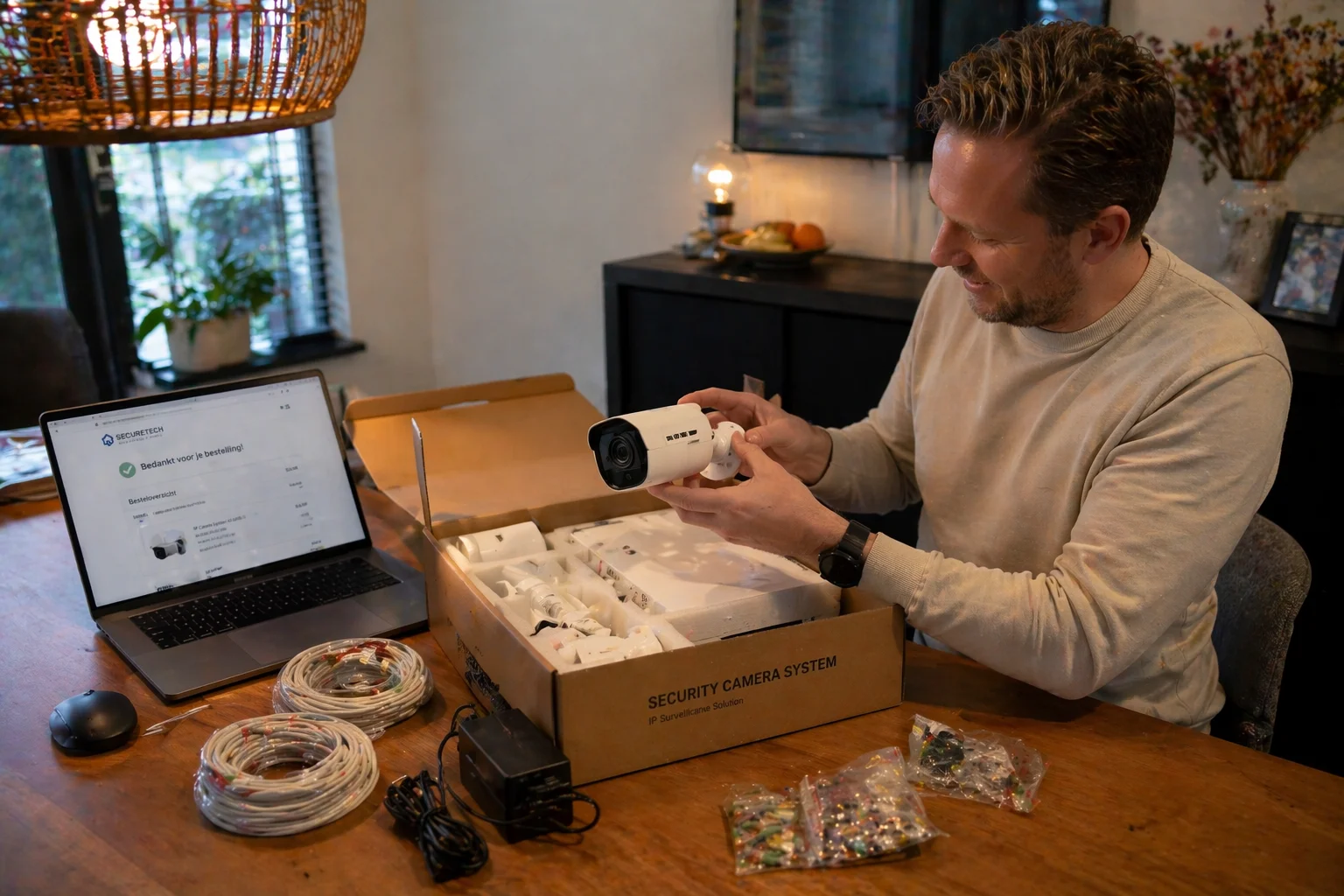 Winkelcounter met een compact 4-kanaals monitorscherm met live-view voor de kassier