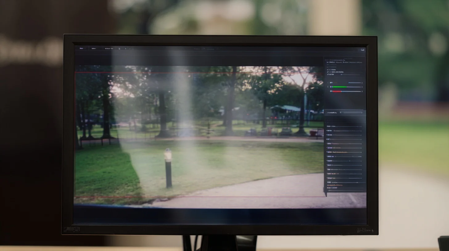 Monitor met een On Screen Display-menu als overlay op een live camerabeeld