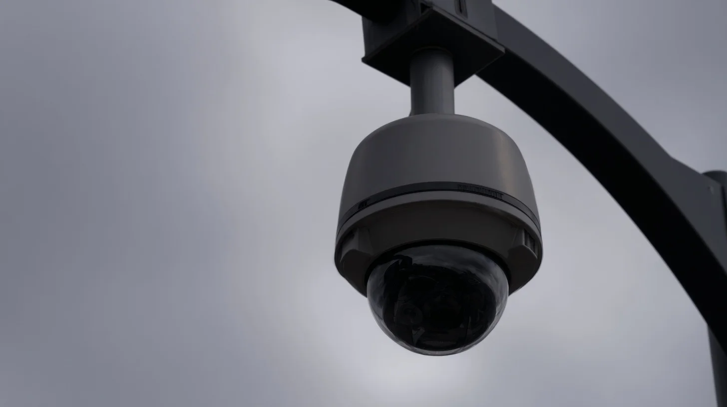 Grote PTZ dome-camera gemonteerd op een stalen paal met uitzicht over een parkeerterrein
